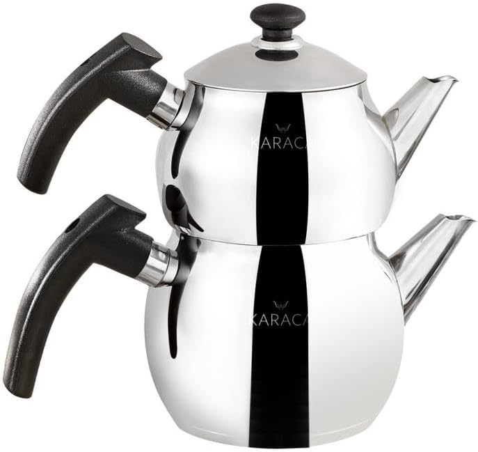 KARACA Adelya Teapot Set, Small Teapot, 1.1Ltr, Stainless Steel, Black, Turkish, Induction Compatible, Dishwasher Safe, 2-Year Guarantee