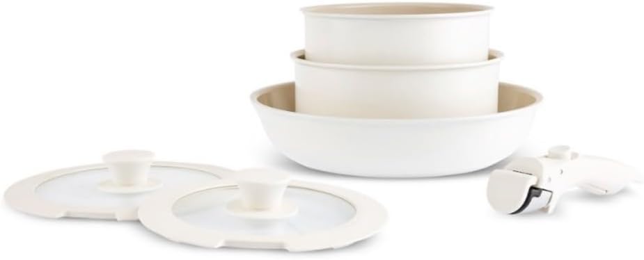 Karaca Ceramica Comfort Non-Stick 6-Piece Pan Set with Detachable Handles, Ceramic Cookware Set, Cream Saucepans & Frying Pan with Lids, Induction Pans PFAS Free