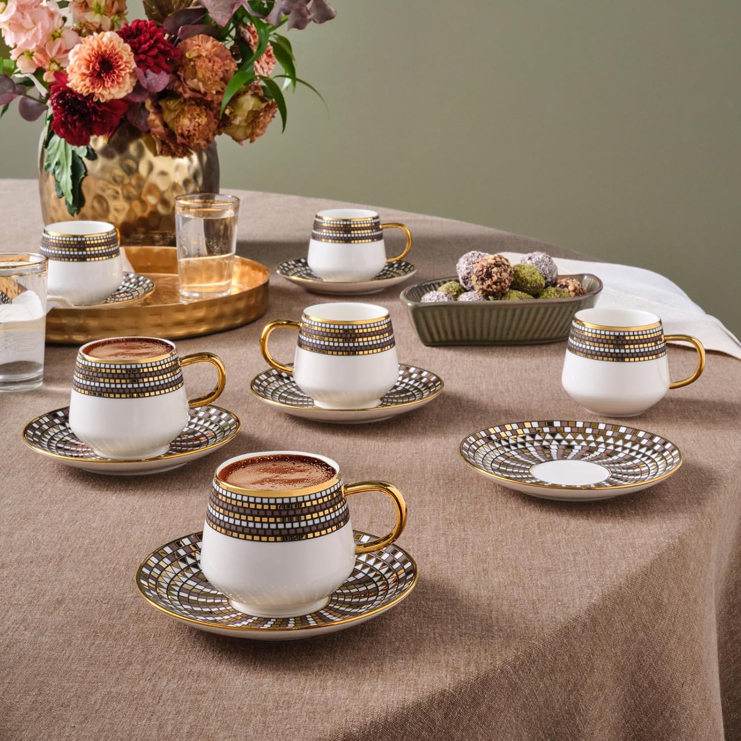 KARACA Belgin Bone China Turkish Coffee & Espresso Cups Set for 6 90ml