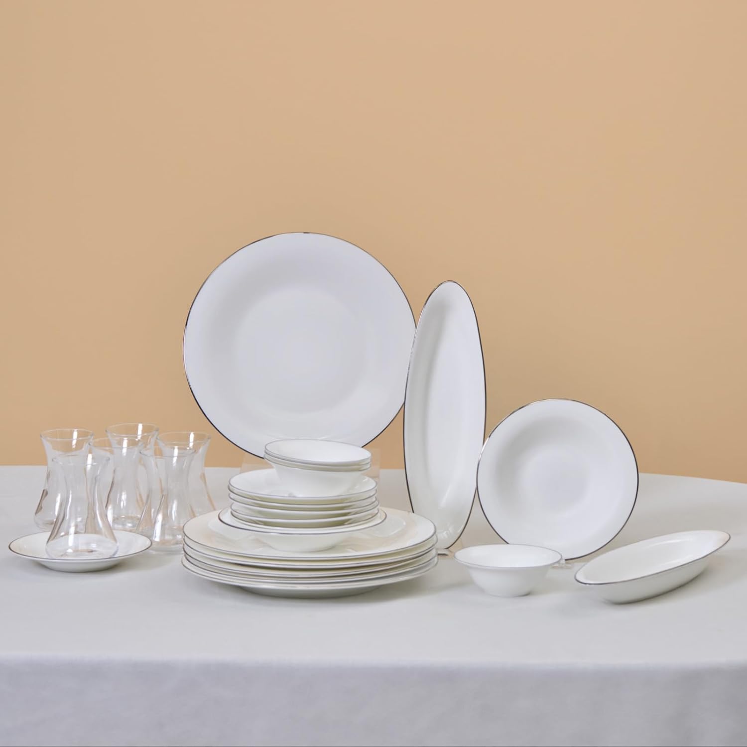 Karaca Fine Pearl New Fame Breakfast Set for 6, 26-Piece - Platinum