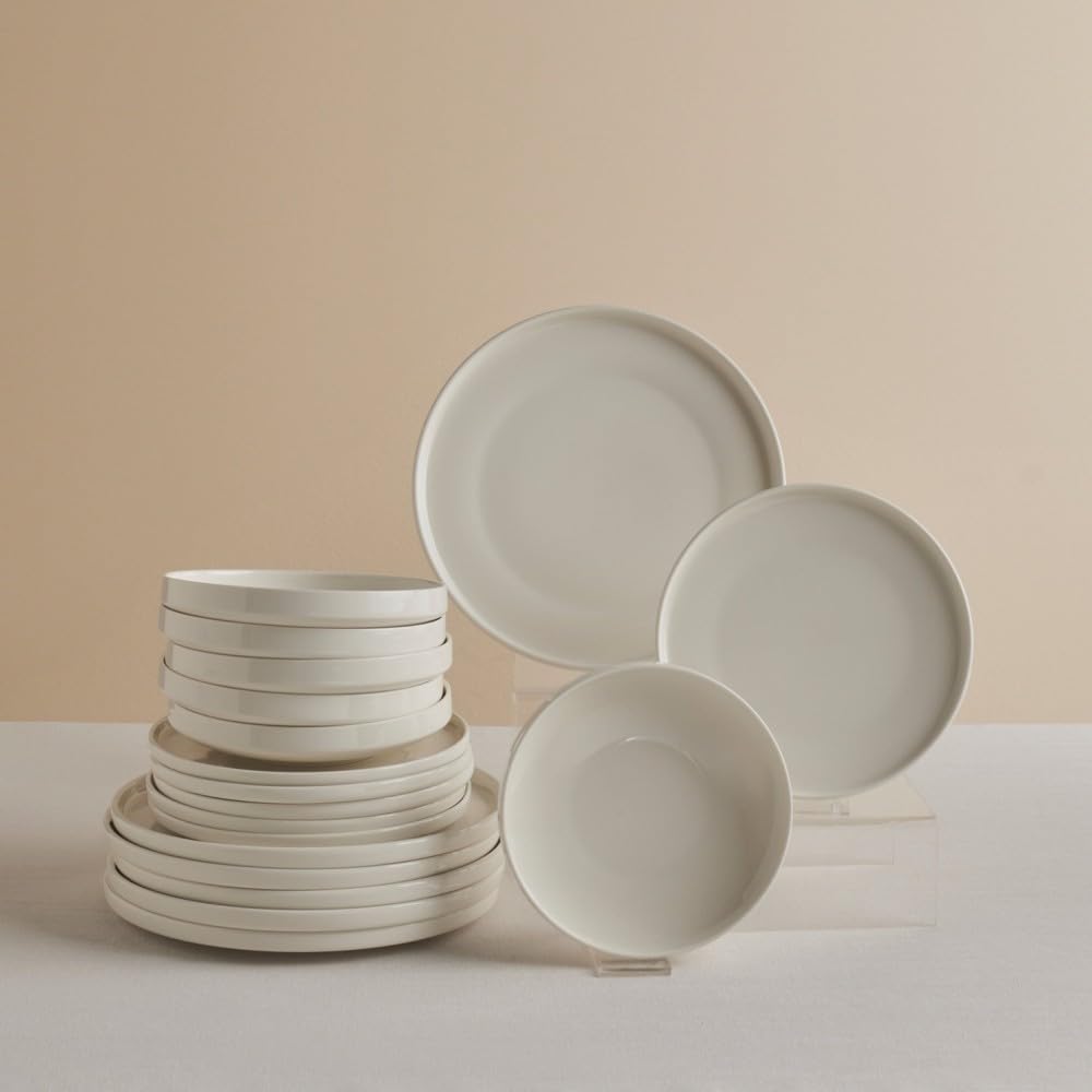 Karaca Stream Bone Felix XL Dinner Service 18-Piece for 6 People - Elegant Crockery Set Made of Fine Bone Porcelain, Modern Design, Microwave & Dishwasher Safe