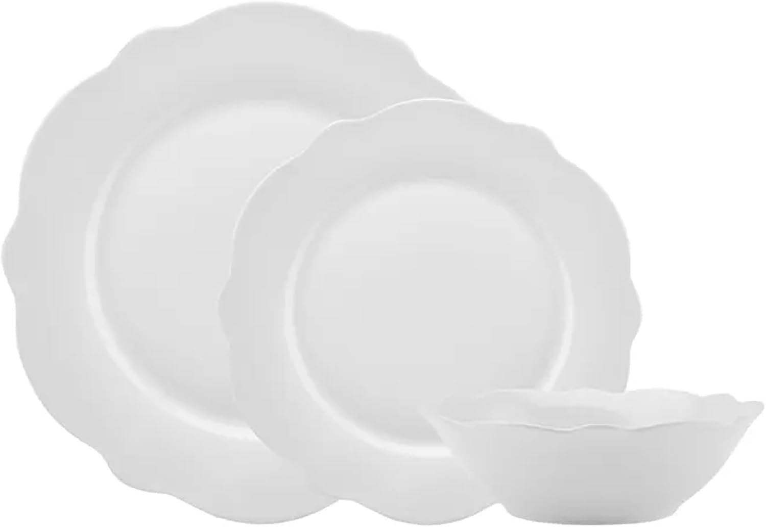 Karaca Daisy New Bone Dinnerware Set for 4, 12 Piece, Plates and Bowls Set, Crockery Set, White