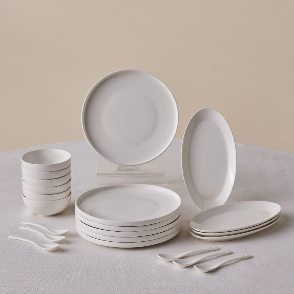 Karaca Forever Bone Fika 22-Piece Dinner Service for 6 People, Elegant Breakfast Set Made of Fine Porcelain with Plates, Bowls and Serving Plates