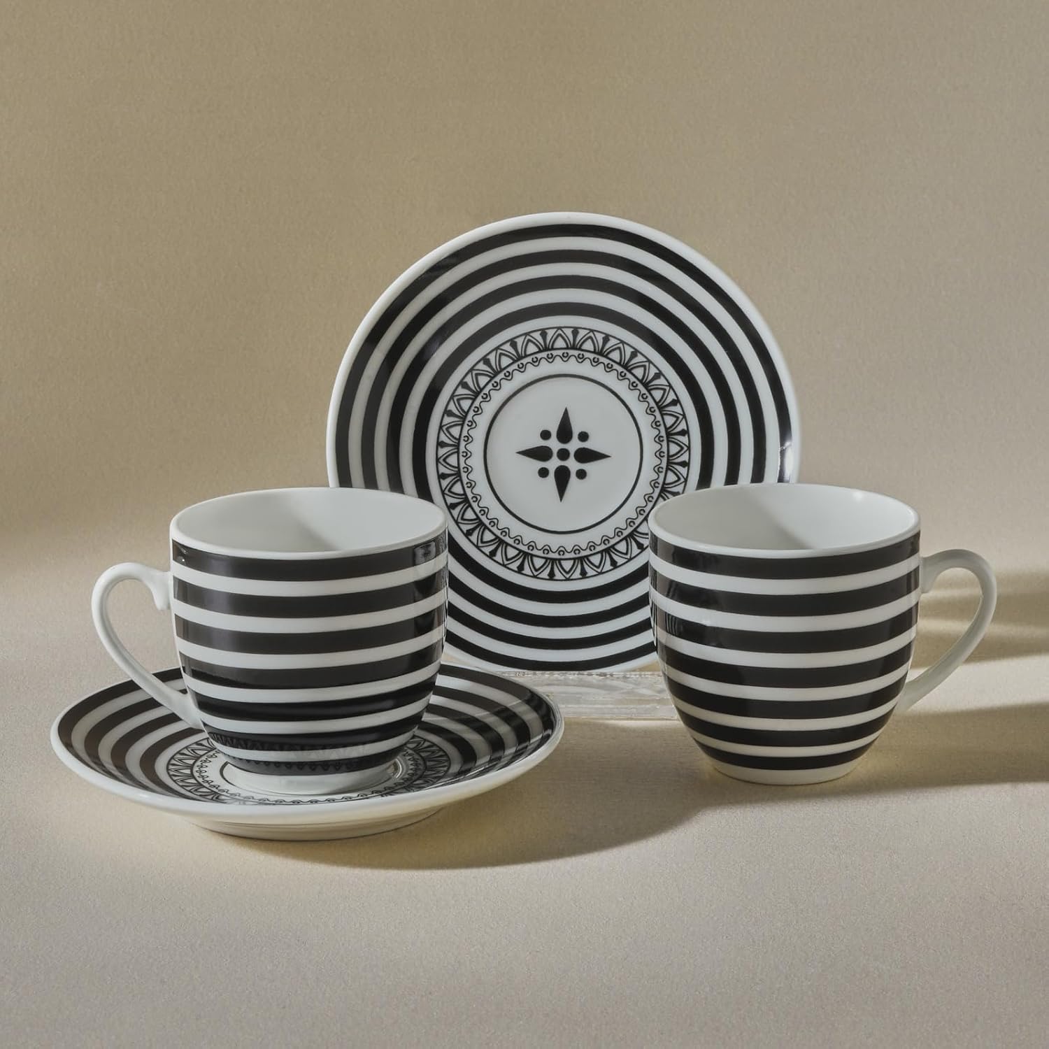 KARACA Yaren 4-Piece Bone China Turkish Coffee Cup Set for 2 People, 80ml, Black