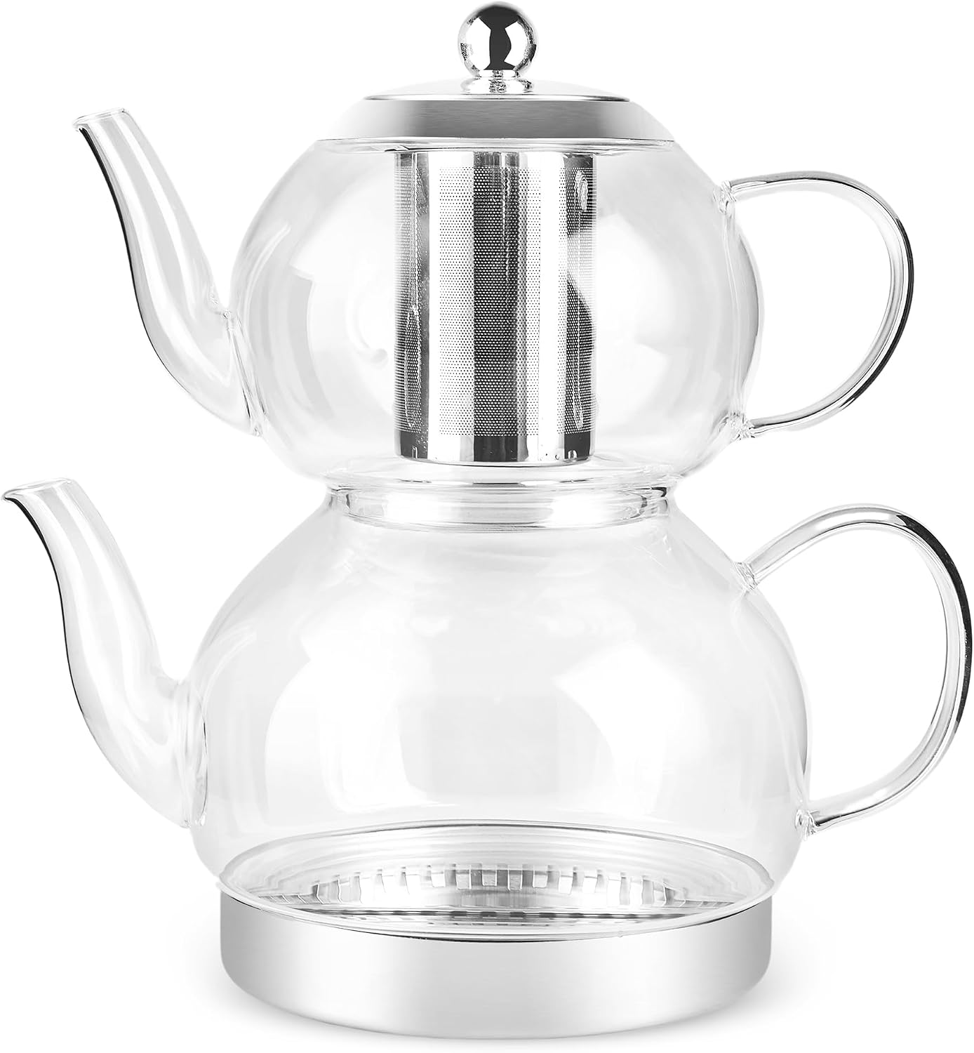 KARACA Pandora Borosilicate Glass Teapot for Turkish Tea, 1L & 2L with Stainless Steel Infuser and Lid Red-brown