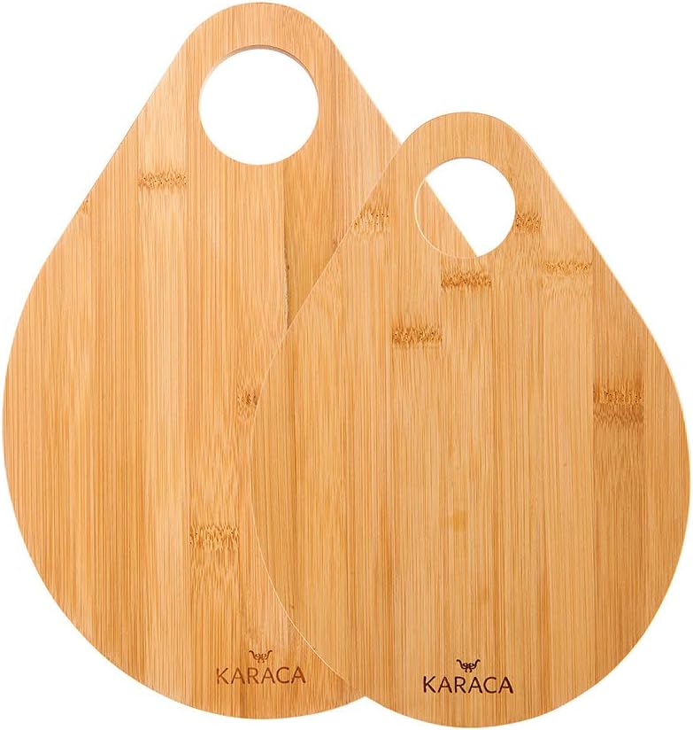 Karaca Damla Bamboo Chopping Board Set, 2 Piece, Wood, Kitchen Cutting Board with Handle, Practical, Easy Cleaning Brown