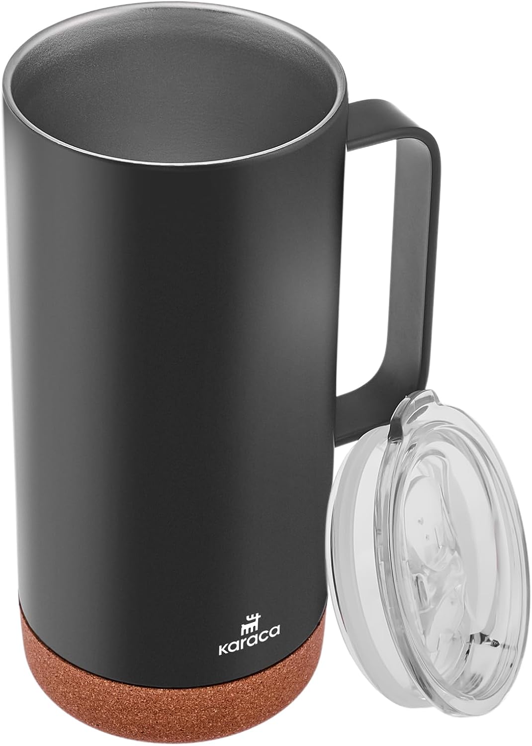 Karaca Darkness - Thermal Mug Coffee To Go with Handle and Lid, Leak-Proof, Coffee Mug To Go Thermal Stainless Steel, 480 ml Insulated Mug for Office and Camping - Black