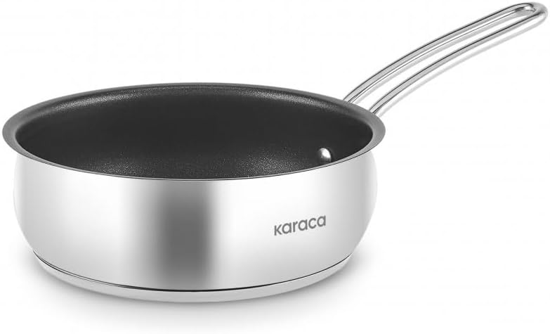 KARACA Emirgan Frying Pan 22 cm, Stainless Steel Pan with Non-Stick Coating, Induction Frying Pan, 2.3 L, Even Heat Distribution Stainless Steel Pan, Silver