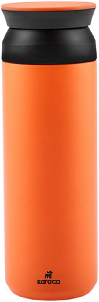 KARACA Rainbow Orange Thermos Flask 500 ml Steel Thermos Flask with Drinking Cup for Travel Thermal Mug Modern Stainless Steel with Lid for Tea and Coffee Orange Black