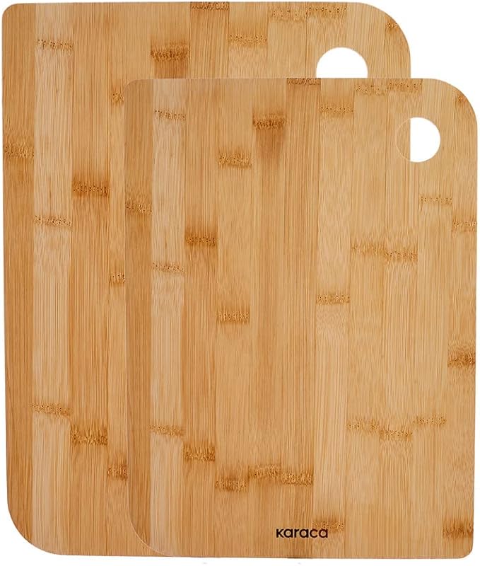 KARACA Azur Bamboo Chopping Board Set 2-Piece Wooden Cutting Board Set for Kitchen, Large and Small Azur Naturbambus