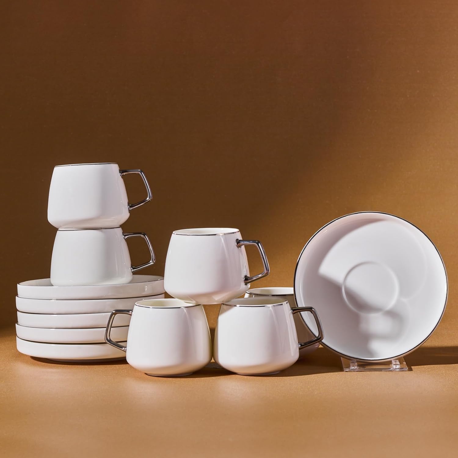 KARACA Saturn Platin Turkish Coffee Cup Set 12 Piece Porcelain 3.3 fl oz