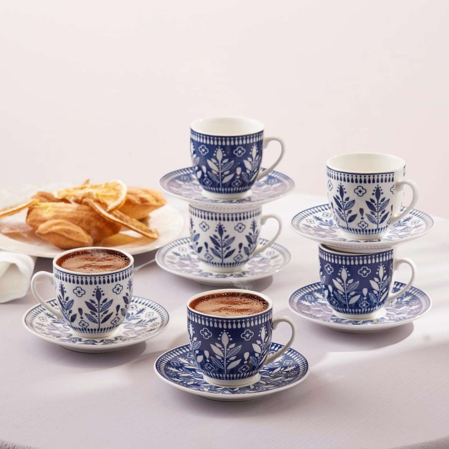 KARACA Peyker Turkish Coffee Cup Set for 6 People - 12 Piece Cups with Saucers - Small Bone China Espresso Set - Ideal for Serving Greek, Arabic Coffee (2.8 fl oz)