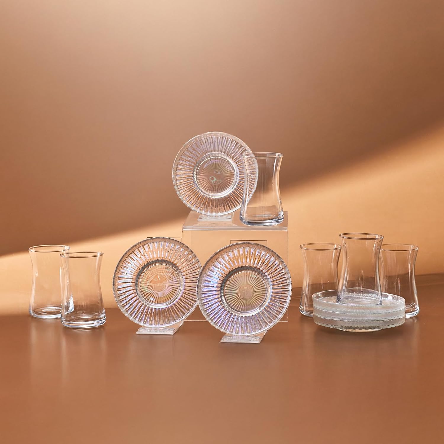 KARACA Lily Turkish Tea Set for 6 People – 12 Piece Tea Glass & Saucer Set, 170ML Traditional Turkish Tea Cups, Luster Finish Elegant Tea Service