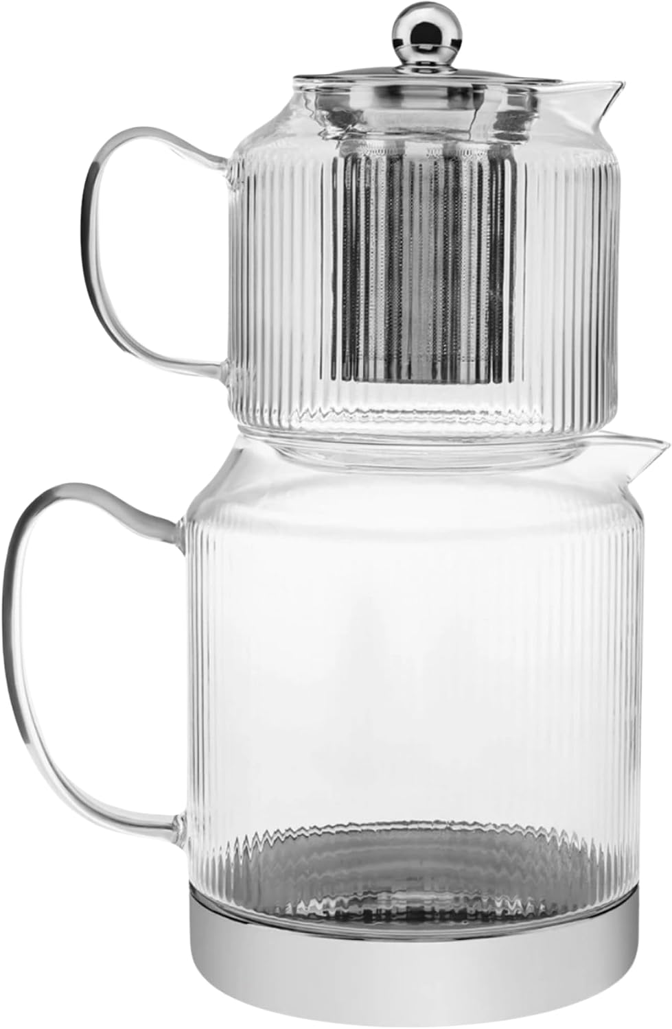 Karaca Kelly XL Borosilicate Glass Teapot Set with Stainless Steel Tea Strainer, 2 L Kettle & 1 L Glass Teapot with Strainer, Turkish Tea Pot, Caydanlik, Turkish Tea Maker for Herbal Tea, Loose Tea Kelly Glass