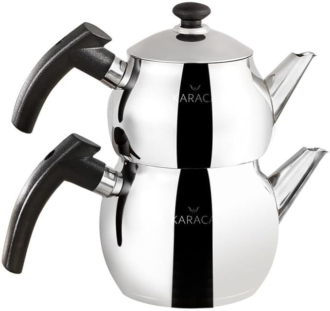 KARACA Adelya Teapot Set, Small Teapot, 1.1Ltr, Stainless Steel, Black, Turkish, Induction Compatible, Dishwasher Safe, 2-Year Guarantee